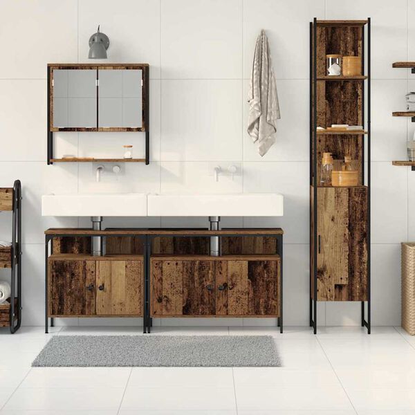 vidaXL Baderomsinnredningssett med d&oslash;r 4 pcs Gamle tre Konstruert tre