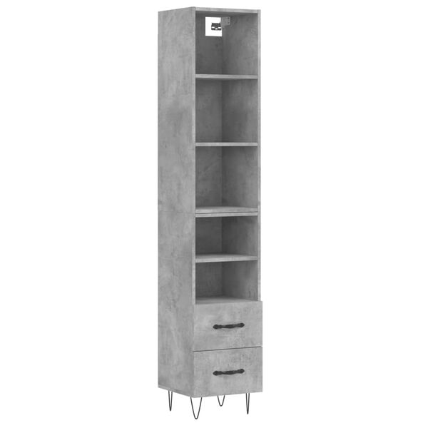 vidaXL Highboard betonggr&aring; 34,5x34x180 cm konstruert tre