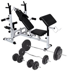 vidaXL Vektbenk med vektstativ, vektstang og manualsett 90kg