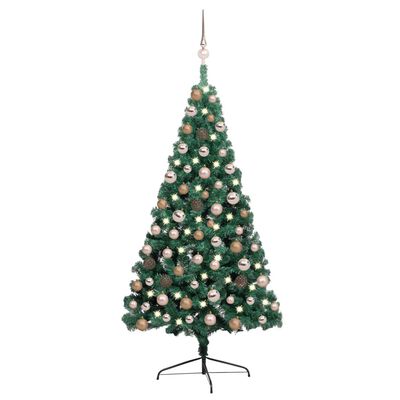 vidaXL Kunstig halvt juletre med LED og kulesett 120 cm grønn