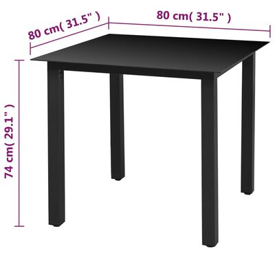 vidaXL Hagebord svart 80x80x74 cm aluminium og glass