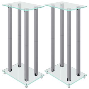 vidaXL H&oslash;yttalerstativer 2 stk s&oslash;lv herdet glass 4 s&oslash;yledesign
