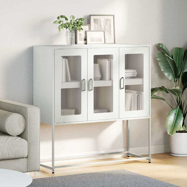 vidaXL Skjenk hvit 100,5x39x107 cm kaldvalset stål