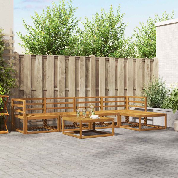 vidaXL Utend&oslash;rs sofa-sett 6 pcs Naturlig Solid akasietre