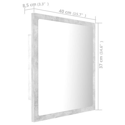 vidaXL LED-badespeil betonggrå 40x8,5x37 cm akryl