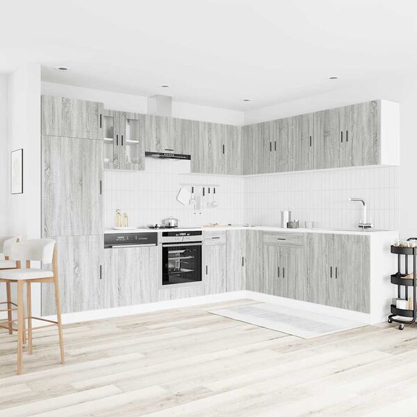 vidaXL Kjøkkenskapssett 14 deler Porto grå sonoma konstruert tre