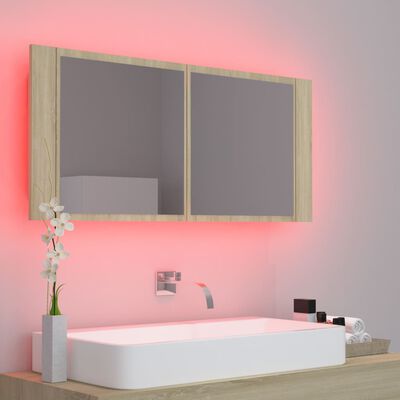 vidaXL LED-speilskap til baderom sonoma eik 100x12x45 cm akryl