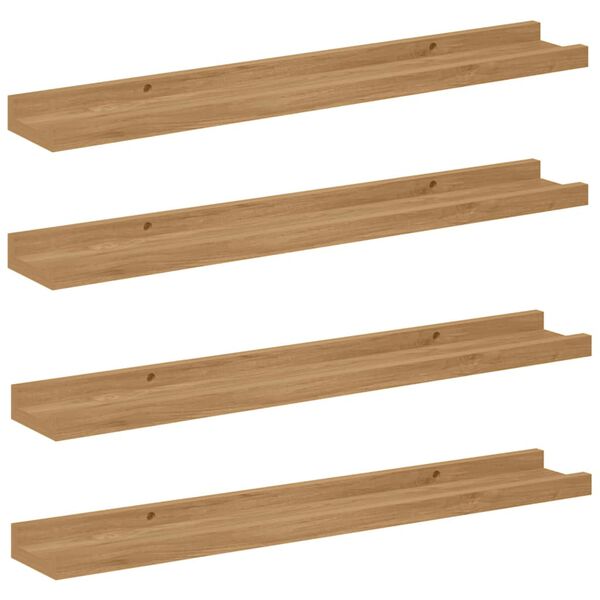 vidaXL Vegghylle med hylle 4 pcs Brun 60 x 9 x 3 cm Konstruert tre