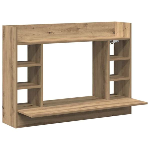vidaXL Veggmontert skrivebord med hylle artisan eik 105 x 48 x 75 cm