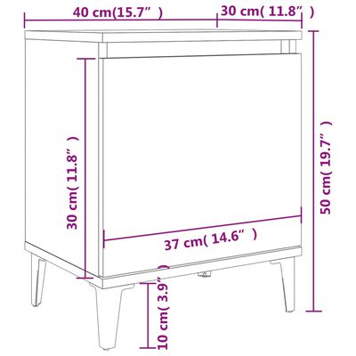 vidaXL Nattbord med metallben sonoma eik og hvit 40x30x50 cm