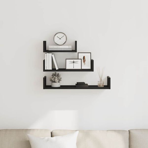 vidaXL Vegghyller 3 stk svart eik konstruert tre