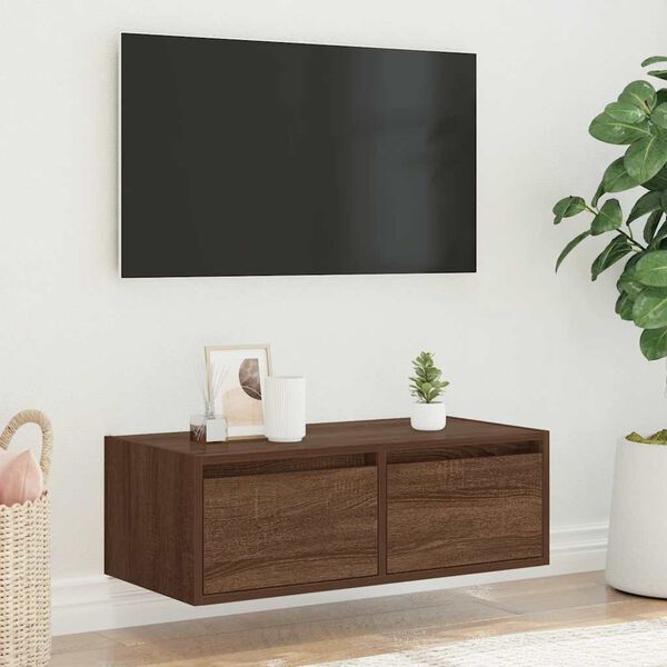 vidaXL TV-benk med LED-lys brun eik 75x35,5x25 cm