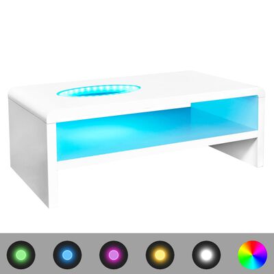 vidaXL Salongbord med LED høyglans hvit