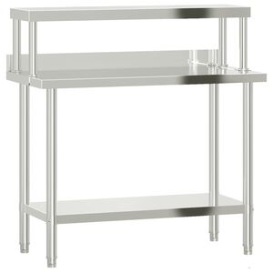 vidaXL Kj&oslash;kkenbenk med overhylle 110x55x120 cm rustfritt st&aring;l