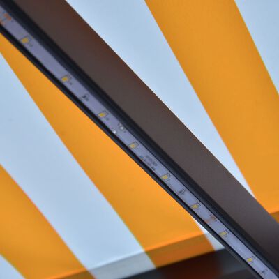 vidaXL Uttrekkbar markise med vindsensor og LED 400x300 cm gul og hvit