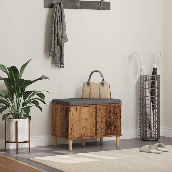 vidaXL Gangbenk med pute med lagring Gammelt tre 60 x 38 x 46 cm