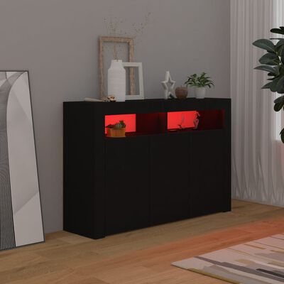 vidaXL Skjenk med LED-lys svart 115,5x30x75 cm