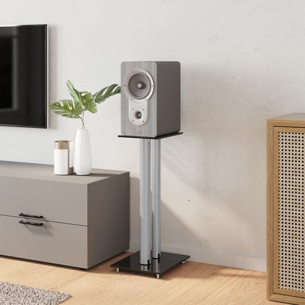 vidaXL H&oslash;yttalerstativ 2 stk svart og s&oslash;lv herdet glass 2 s&oslash;yledesign