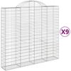 vidaXL Gabionkurver buede 9 stk 200x50x180/200 cm galvanisert jern