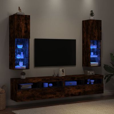 vidaXL TV-benker med LED-lys 2 stk røkt eik 30,5x30x102 cm