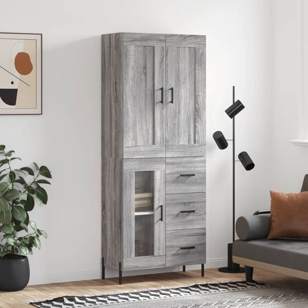 vidaXL Highboard gr&aring; sonoma 69,5x34x180 cm konstruert tre