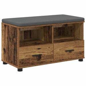 vidaXL Gangbenk med pute med skuff Gammelt tre 80 x 38 x 46 cm