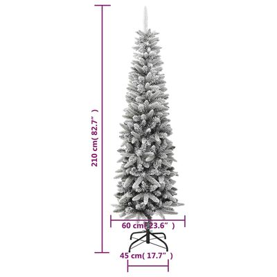 vidaXL Kunstig slankt juletre med flokket snø 210 cm PVC og PE