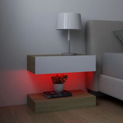 vidaXL TV-benker med LED-lys 2 stk hvit og sonoma eik 60x35 cm