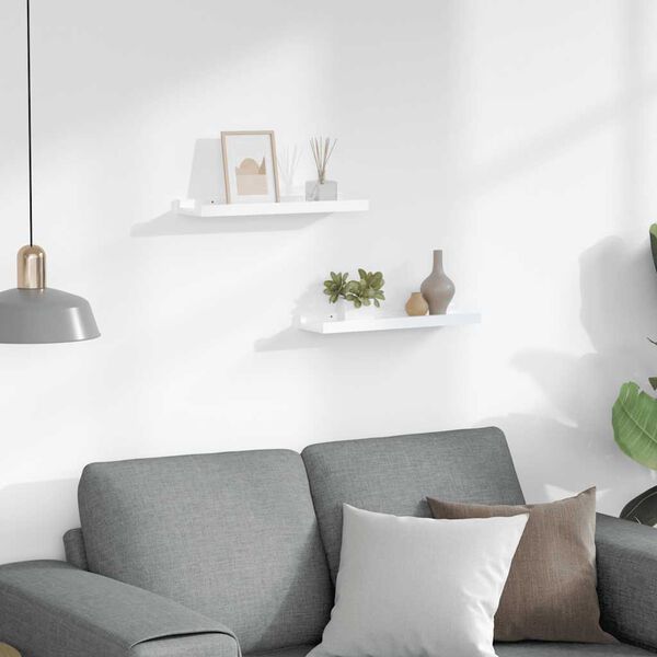 vidaXL Vegghyller 2 stk h&oslash;yglans hvit 40x9x3 cm