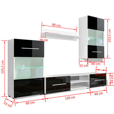 vidaXL TV-møbel med skap og LED-lys 5 deler svart