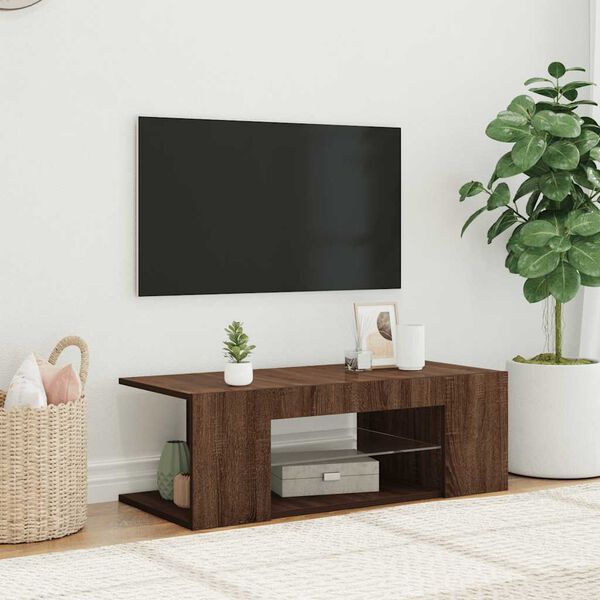 vidaXL TV-benk med LED-lys brun eik 90x39x30 cm