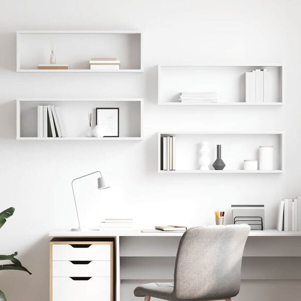 vidaXL Vegghyller kubeformet 4 stk hvit 80x15x26,5 cm konstruert tre