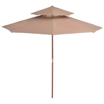 vidaXL Dobbel parasoll med trestang 270 cm gråbrun