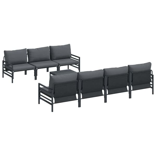 vidaXL Hagesofa Set med pute 8 pcs Svart St&aring;l