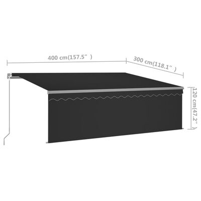 vidaXL Manuell uttrekkbar markise med rullegardin 4x3 m antrasitt