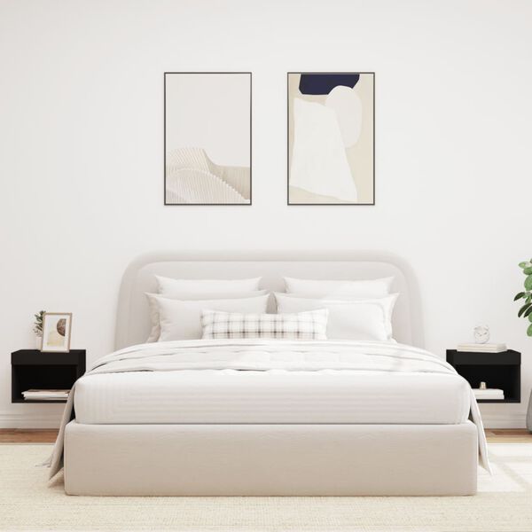 vidaXL Veggmontert nattbord med LED-lys 2 stk svart