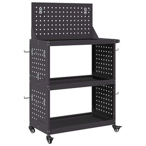 vidaXL Verkt&oslash;ytrolley med hylle Svart 65 x 35 x 111 cm Kaldvalsest&aring;l