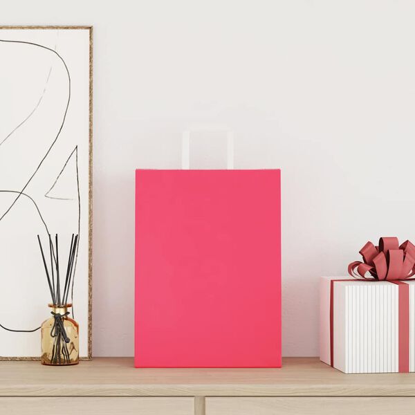 vidaXL Papirposer 50 stk med h&aring;ndtak rosa 26x12x35 cm