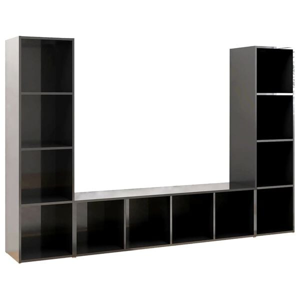 vidaXL TV-benker 3 stk h&oslash;yglans gr&aring; 142,5x35x36,5 cm konstruert tre