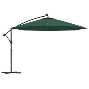 vidaXL Hengende hageparasoll med LED-lys og metallstang 350 cm gr&oslash;nn
