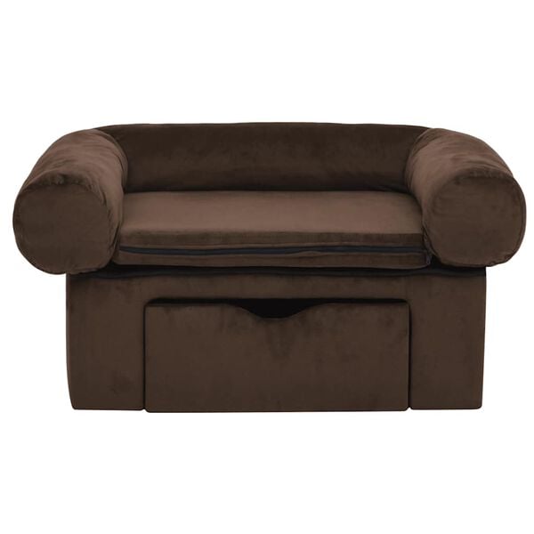 vidaXL Hundesofa med skuff brun 75x50x38 cm plysj