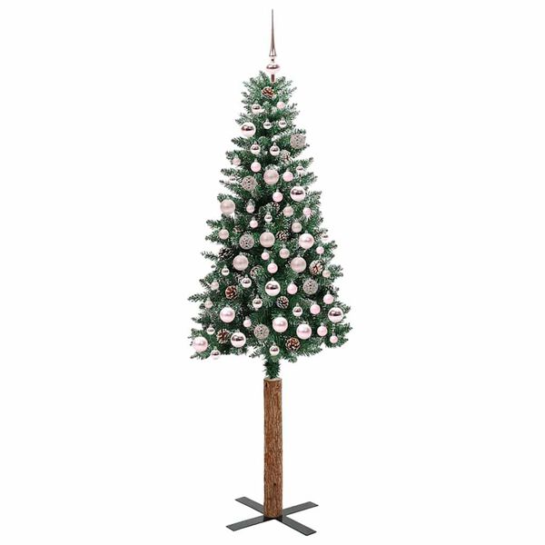 vidaXL Slim juletre med 300 LED gr&oslash;nn 180 cm PVC og Massivt Furu tre