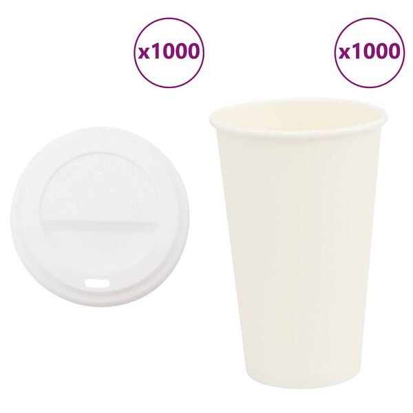 vidaXL Papir kaffekopper med lokk 1000 stk 16oz 400 ml