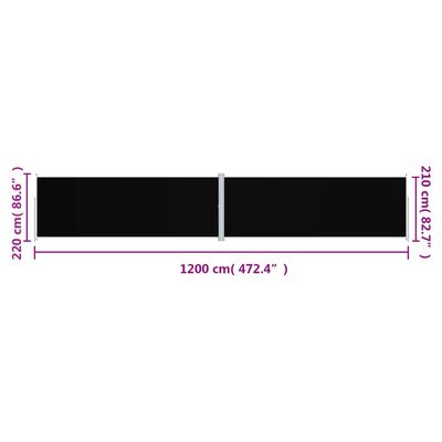 vidaXL Uttrekkbar sidemarkise 220x1200 cm svart