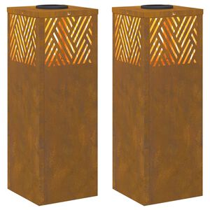 vidaXL Solenergi LED stibelys Fiskebein 2 pcs Corten St&aring;l Corten St&aring;l