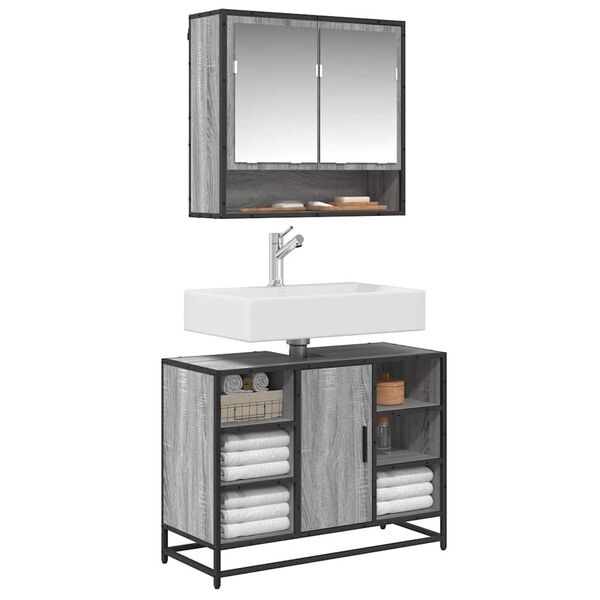 vidaXL Servantskap gr&aring; sonoma 80x33x60 cm konstruert tre