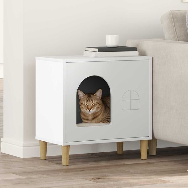 vidaXL Katt Hus Hvit 51 x 30 x 52 cm Konstruert tre