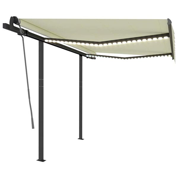 vidaXL Manuell uttrekkbar markise med LED 3,5x2,5 m kremhvit