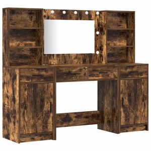 vidaXL Dressingbordsett med LED med d&oslash;r 3 pcs R&oslash;kt eik Konstruert tre