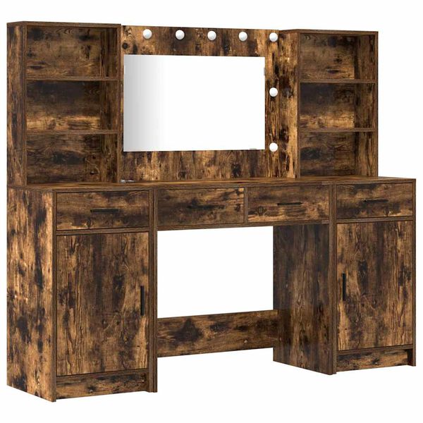 vidaXL Dressingbordsett med LED med d&oslash;r 3 pcs R&oslash;kt eik Konstruert tre